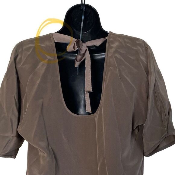 Tibi Taupe Periwinkle Blue Silk Beaded 3/4 Sleeve Blouse Top Sz 2 - Picture 10 of 15